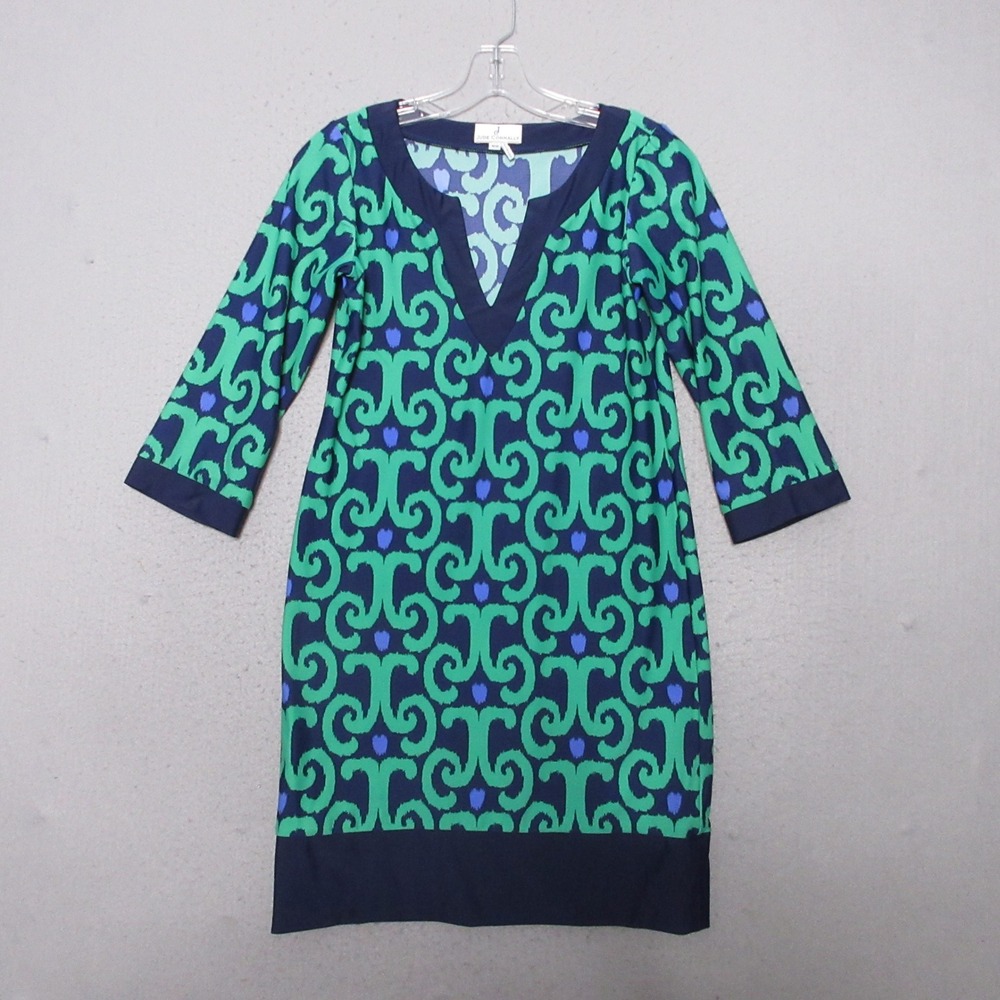 Jude Connally Dress XS Blue Green‎ Jude Cloth Tunic Shift V-Neck Timeless Career